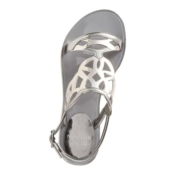 STUART WEITZMAN Graphite Silver Gelfisher Flat Slingback Sandals sz 6 Women's - Picture 3 of 13